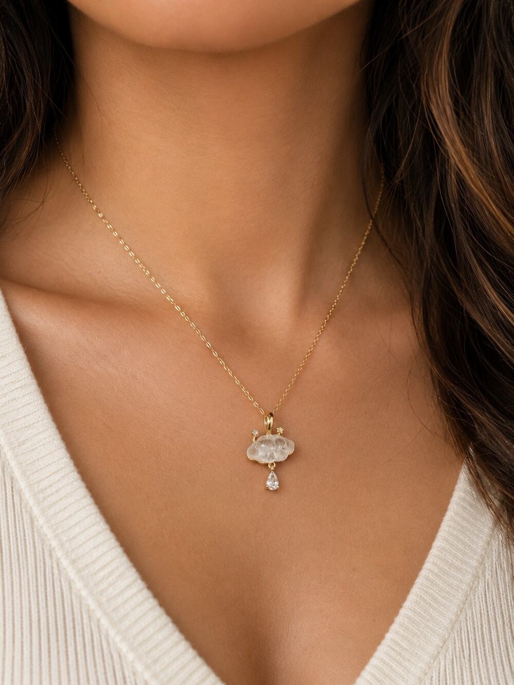 Natural Stone Celestial Pendant | Gold Tone Stainless Steel | Star & CZ Charm